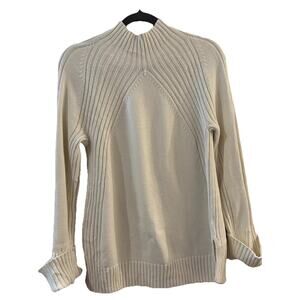 Talbots Sweater Ivory Sz M Mock Neck Long Cuffed Sleeves Preppy Cozy
